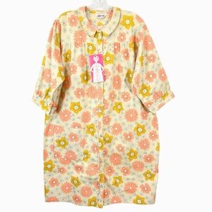 Vtg 1960s Amy Sue Caper Coat Kitchen Coat Lounge Coat Floral Snap Button Large